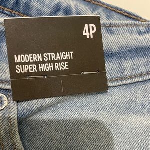 NWT. Express super high waisted light wash modern straight jeans.